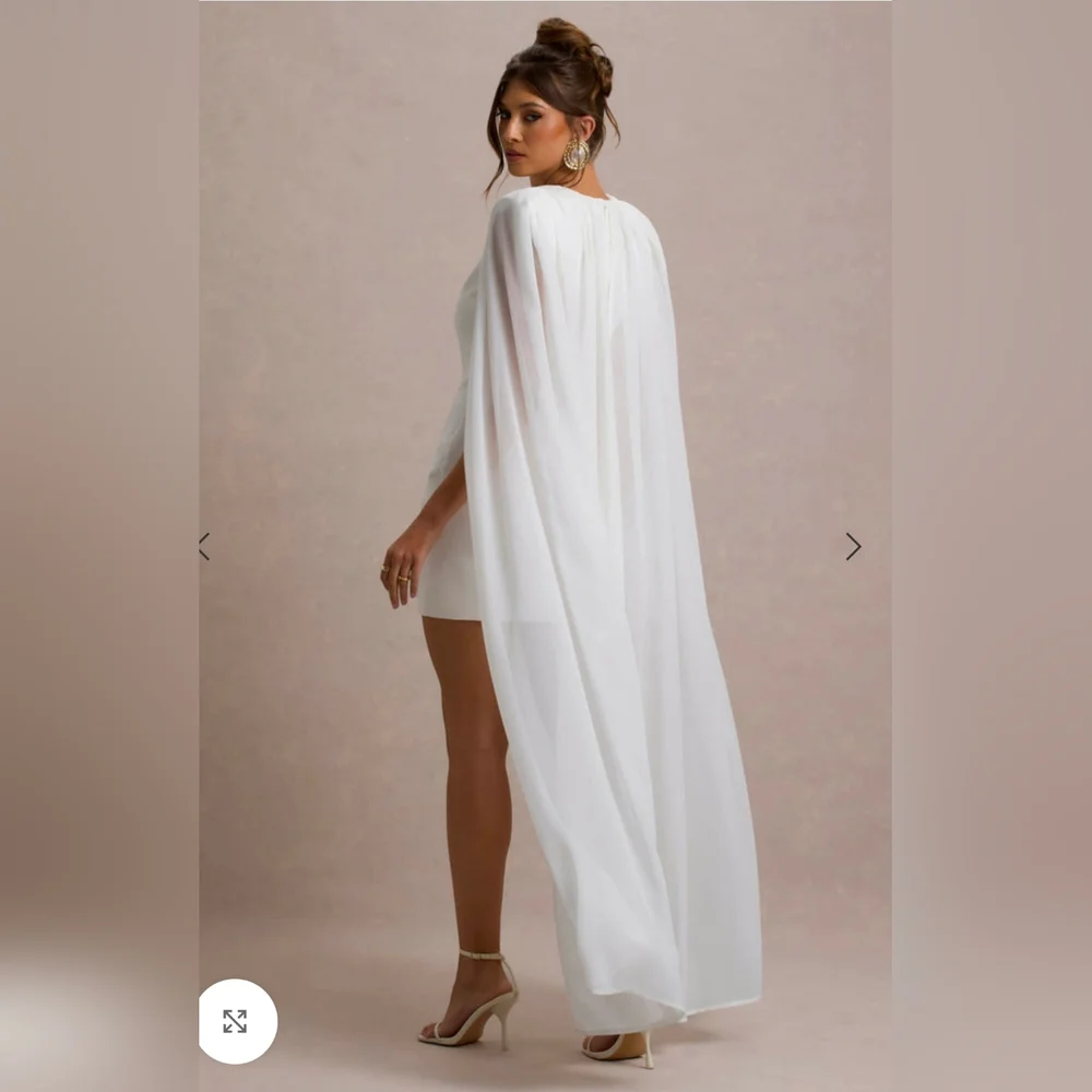 Elysium White Bodycon Mini Dress With Chiffon Cape size 6 in white - Picture 2 of 7